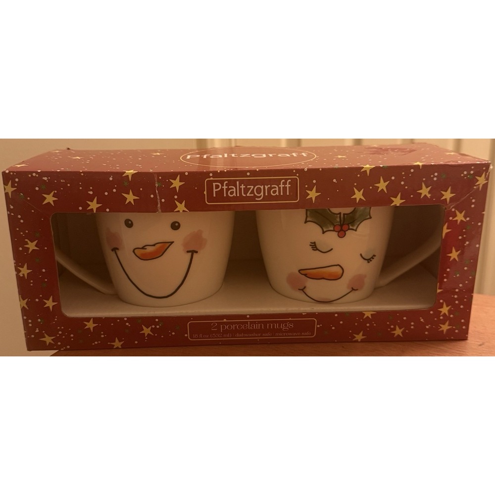 Pfaltzgraff 2pc Porcelain‎ Mugs Girl/Boy Snowmen, NIB 2018